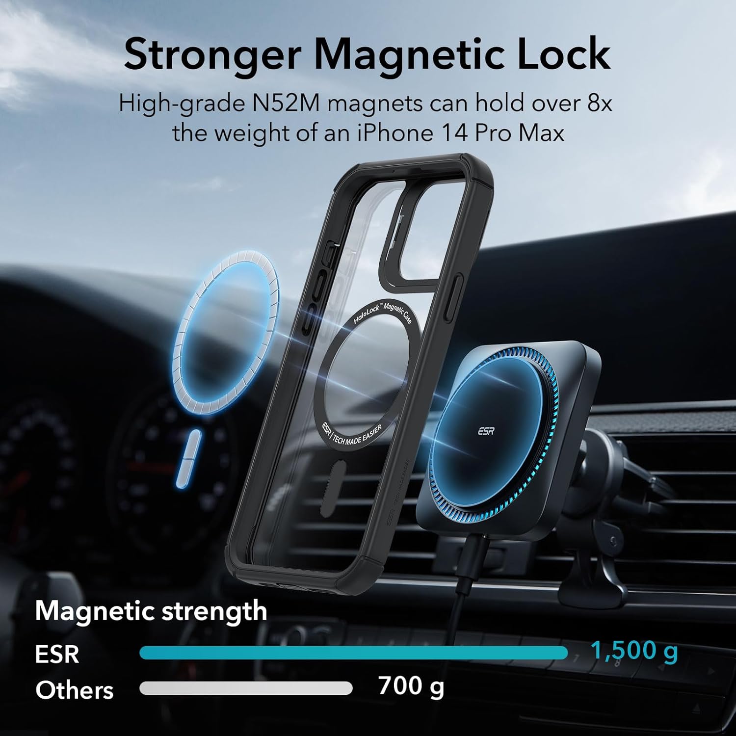 ESR Magnetic for iPhone 13 Pro Max Case, Full-Body Military-Grade Drop Proof Magsafe Phone Case for iPhone 13 Pro Max with Built-in 9H+ Tempered Glass Screen Protector and Stand, Clear Black - Image 6